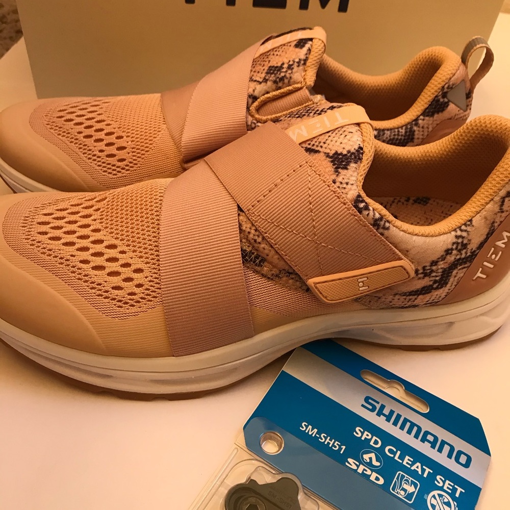 TIEM cycling shoes.  New. Size 8, with cleats